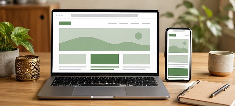 A finished website shown live on a laptop and on a phone beside it