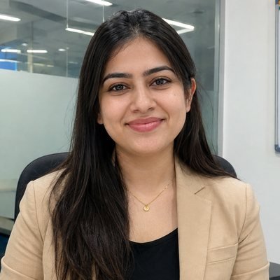 Deepali Nair, in a beige blazer, photographed in the THECYBERHOST office
