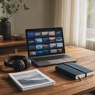 Headphones beside a laptop showing a saved library of course recordings